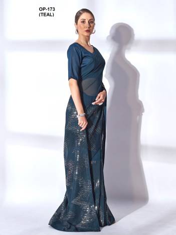 D.NO. OP 173 TEAL BY LAXMINAM GEORGETTE SAREE WHOLESALER IN INDIA